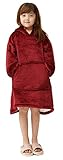 Oversized Hoodie for Kids, Blanket Hoodie Sweatshirt Blanket with Deep Pockets, Super Soft Fleece Dressing Gown (Weinrot,1 StüCk)