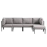 Mingone Sofagarnitur Ecksofa 4 sitzer Leinensofa Polstersofa Wohnzimmer Couch Sofa mit schlaffunktion (Taupe, 256 x 110 x 77 cm)