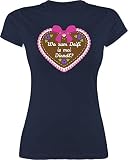 Kompatibel mit Oktoberfest Damen Trachtenshirt - Wo zum Deifi is MEI Dirndl? Lebkuchenherz rosa - XXL - Navy Blau - Dirndl blau rosa - L191 - Tailliertes Tshirt für Damen und Frauen T-S