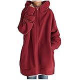 Briskorry Hoodie Jacke Damen Oversize Kapuzenjacke Damen Einfarbig Herbst Winterjacke Mantel Longpullover Mit ReißVerschluss ÜBergangsjacke Sweatjacke Mit Kapuze Casual Sweater Kleid Oberteile Top