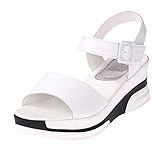 Sandalen Frauen Sommer mit flachem Boden Muffin und Plateausandalen (36,Weiß)