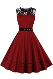 AXOE Damen Rockabilly Kleid 50er Jahre Vintage Polka Dots mit Gürtel Ärmellos Weinrot Gr.46, 3XL