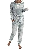 Doaraha Damen Jogginganzüge Trainingsanzug Pyjama Set Hausanzüge Schlafanzug Frauen Zweiteiliger Sportanzüge Freizeitanzug Sweatshirt + Hose für Sport und Freizeit, (X) Grau, L