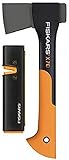 Fiskars Set Universalaxt X7-XS, Mit Axt- und Messerschärfer, Länge: 35,5 cm, Schwarz/Orange, 1020183 (Limitierte Auflage)