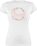 JGA Junggesellenabschied Frauen - Braut Blumenkranz rosa - L - Weiß - Braut Tshirt - L191 - Tailliertes Tshirt für Damen und Frauen T-S
