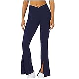 Komiseup Schlitz unten Yogahose Damen High Waist Elastisch Schlaghose Hoch taillierte Trainingsleggings Dehnbare, Nicht durchsichtige Bauchkontrolle Bootcut Yogahosen Weitem B