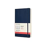 Moleskine 12 Monate Tagesplaner 2022, Tageskalender 2022, weicher Einband und elasticher Verschluss, Format Groβ 13 x 21 cm, Farbe Saphir, 400 S