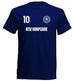 Nation New Hampshire USA Amerika T-Shirt Trikot Nummer 10 Wappen Emblem -FH10 (XXL, Navy)