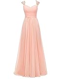 CLLA dress Damen Chiffon Abendkleider Schatzhals Ballkleid Elegant für Hochzeit Spitze Brautkleid Lang Brautjungfernkleider (Pfirsich,32)