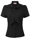 schwarz Tops für Damen festlich Oberteil Sommer Bluse t-Shirt mit Schleife L BP819-2
