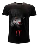 Clown IT T-Shirt Schwarzes T-Shirt Gesicht des Offiziellen Clowns Original Stephen King Film 2019 (Large)