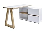 Amazon Marke - Movian Stanberg - Schreibtisch mit zwei Schubladen, 140 x 110 x 76 cm, Kerneiche/Weiß-Effek
