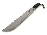 große Machete mit Sägerücken und Gurtschneider - Buschmesser - Survival Knife - Outdoor Camping - Angeln - Jagd - Messer mit Säge, schwarz Silb