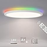 SHILOOK 24W IP44 LED Deckenlampe Rund mit Backlight, Flach Panel Dimmbar mit Farbwechsel, 3000K-6500K 2400lm Deckenleuchte mit Fernbedienung, 2.5cm Ultra Dünn, 29cm Weiß M