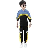 L PATTERN Kinder Trainingsanzug 2tlg Jungen Jogginganzug Sportanzug Freizeitanzug Bekleidungsset Zweiteiler (Sweatshirt+Sweathose), Blau, 122-128
