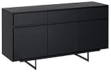 Ibbe Design Schwarz Sideboard Anrichte MDF Eiche Furnier Kommode mit 3 Türen und 3 Schubladen Tokyo, Schwarz Metall Gestell, 155x45x82