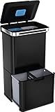 StangVollby HALDEN Mülleimer mit Sensor - 60 L - Schwarz - Abfalleimer - Edelstahl - 4 Fächer - Automatischer Luftfilter - 2×18L + 2×12L - Automatischer Soft-Close-Deckel - Bakterienfilter - Desig