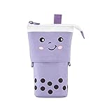 BEE&FLOWER Mäppchen Mädchen Teenager Bubble Tea Briefpapier Mädchen Federmäppchen Niedliche Boba Milch Tee Teleskop-Stifttasche Ständer Bleistifthalter Cartoon Kawaii Leinwand Make-up-T