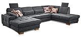 CAVADORE Wohnlandschaft Puccino mit Federkern, Bettfunktion, Sitztiefenverstellung und 2 Kopfstützen / Sofa in U-Form im Landhausstil / 340 x 86 x 224 cm / Mikrofaser g