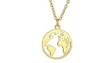 Brandlinger ® Atelier Kette Weltkugel aus vergoldetem 925 Sterling Silber. Damen Goldkette mit Kettenlänge 40 cm + 5