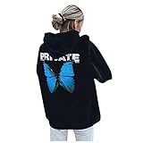 RMBLYfeiye Y2k Hoodie Damen Oversize Lang Pulli für Damen Kapuzenpullover Street Pullover Schmetterling Drucken Sweatshirt Herbst Sexy Kleid Winter Mantel Mädchen mit T