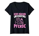 Damen Reiterin Reitsport Pferd Echte Mädchen Reiten Pferde T-Shirt mit V