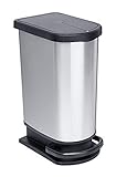 Rotho Paso Mülleimer 50l zur Mülltrennung mit Deckel und Pedal, Kunststoff (PP) BPA-frei, silber metallic, 50l (44,0 x 29,0 x 67,0 cm)