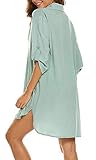 UMIPUBO Damen Bikini Cover Up Strandkleid mit V-Ausschnitt 3/4 Arm Sommerkleid Einfarbig Langes Bademode Elegante Lose Top T-Shirt Bluse für Sommerferien, Strand, Grün M