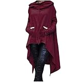 XUNN Damen Kapuzenpullover Lang Pullover Mode Kordelzug Pullover Mit Unregelmäßiger Saum Freizeit Einfarbig Hoodies Sweatshirt Mit Tasche Bluse Casual Elegant Sweatshirt H
