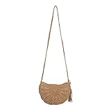 SeniorMar-UK Strohtasche Damentasche Korean Single Umhängetasche Strandurlaub Freizeit Damentasche Pastoralen Stil Gewebte Tasche Khaki 25x18