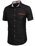 COOFANDY Kurzarmhemd Sommerjacke Herren Top Shirt Baumwollmischung Blau Herrenhemd Regular Fit(Schwarz,L)