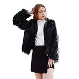 PengGengA Kunstfelljacke für Damen Langarm Warm Einfarbig Kunstpelz Mantel mit Hakenverschlüsse (Schwarz, XL)