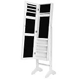 SONGMICS Schmuckschrank und Standspiegel zwei in einem, Lederimitat, weiß, 35,5 x 153 x 35