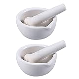 iplusmile 2 Sets Mörtel Und Stößel Weiße Keramik Kleine Schüssel Stein Grinder Porzellan Medizin Schleifen Schüssel Hämmerte Stick für Spice Pille Brecher 60M