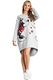 Disney Minnie & Mickey Mouse Damen Hoodie, Pullover Langarm Sweatshirtkleid für Frauen und Teens, Cute Hoodie mit Minnie & Mickey Mouse Kapuzenpullover Herbst (Grau Herz, S)