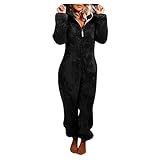 GFGHH Damen Jumpsuit Fleece Einteiler Overall Anzug Flauschig Jumpsuit flauschig und kuschelig weich warm Ganzkörperanzug Pyjama Schlafanzug Trainingsanzug Hausanzug Mit Kapuze W