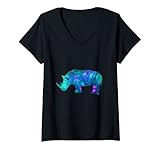 Damen Tierliebhaber mit Einhorn-Motiv, Cyan / Violett / Blaugrün T-Shirt mit V