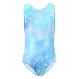Bezioner Kinder Turnanzug Mädchen Gymnastikanzug Trikot Ärmellos Ballett Tanzbekleidung Blau 120 für 6-8 Jahre,120-130