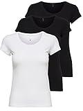 ONLY 3er Pack Damen T-Shirt schwarz oder weiß Kurzarm lang Basic Sommer T-Shirts XS S M L XL 15209153 (Farb Mix 1, L)