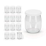 Rekean - Joghurtglas mit weißem Clipser-Deckel - Los von 12 Stück - Fassungsvermögen 143 ML