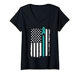 Damen Monat des Bewusstseins für Sexuelle Übergriffe USA Flagge T-Shirt mit V