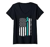 Damen Monat des Bewusstseins für Sexuelle Übergriffe USA Flagge T-Shirt mit V