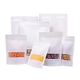 Dilpeak Standbodenbeutel mit Sichtfenster,Papiertüten,Kraftpapier Tüten, Geschenktüten, für Nüsse, Süßigkeiten, Kaffeebohnen, Getreide, Trockenfutter, Tiernahrung usw. 50Stück 160x260mm Weiß