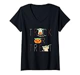 Damen Star Wars The Mandalorian Grogu Trick or Treat Halloween T-Shirt mit V