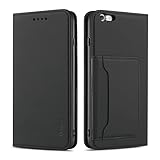 S. Dawezo Handyhülle für iPhone 6 plus/6s Plus Hülle Leder PU Magnetische Klapphülle Kartenfach Stoßfeste schutzhülle Flip Case Cover kompatibel für iPhone 6 plus/6s Plus-Schw