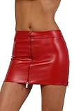 MISS NOIR Sexy Damen Minirock (S-3XL) Lederoptik Clubwear mit 4 Reißverschlüssen Lederlook Rock Gogo Party Clubwear Kurze Röcke (L, Rot (Red 2085)