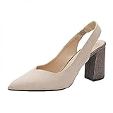 Celucke Slingpumps Damen Pumps Spitze Zehe High Heels Sandaletten mit Blockabsatz Damenschuhe Elegante Geschlossen Sommerschuhe Wildleder Absatzschuhe Arbeitsschuhe Frauen 39 EU