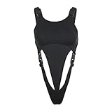 Sommer Cut Out Strap Bodysuit Mit Schnalle Ab Schulter Ärmellos Sexy Gothic Body Frauen Strampler Rave Clubwear-M_Schw