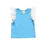 Generic Sommer Kleinkind Baby Mädchen Kleidung Feste Spitze Fliegen Ärmel T-Shirt Top Sommer Outfits Süssigkeiten Farb
