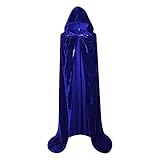 FARONG Halloween Umhang,Umhang mit Kapuze Halloween Fasching Cape für Cosplay Halloween Kostüm,Unisex Umhang mit Kapuze Samtumhang. (Blau, 170cm)